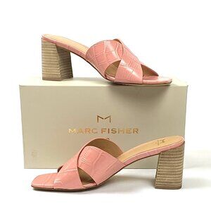 New Marc Fisher LTD Saydi Pink Croc Embossed Leather Slide Sandal, 7.5